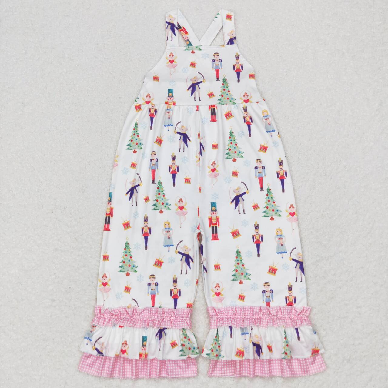 SR1931 Nutcracke* Soldier Print Girls Christmas Strap Ruffles Jumpsuits