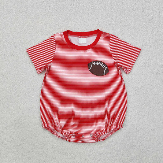 Baby Infant Boys Red Football Stripes Short Sleeve Rompers