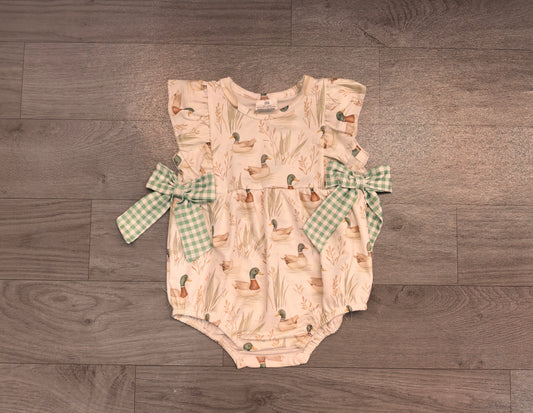 SR2257 Preorder Duck Print Baby Girls Bows Ruffle Romper