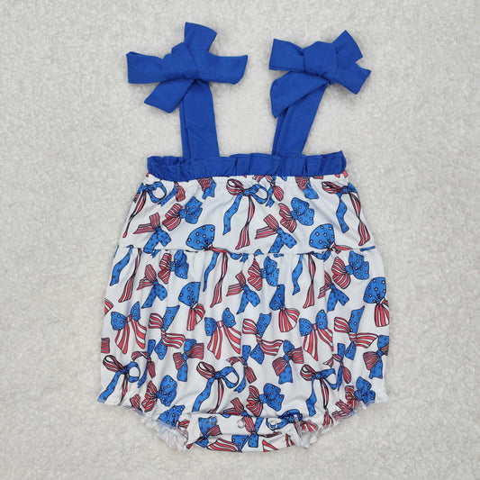 SR2318 Bows Stars Baby Girls 4th of July Strap Romper