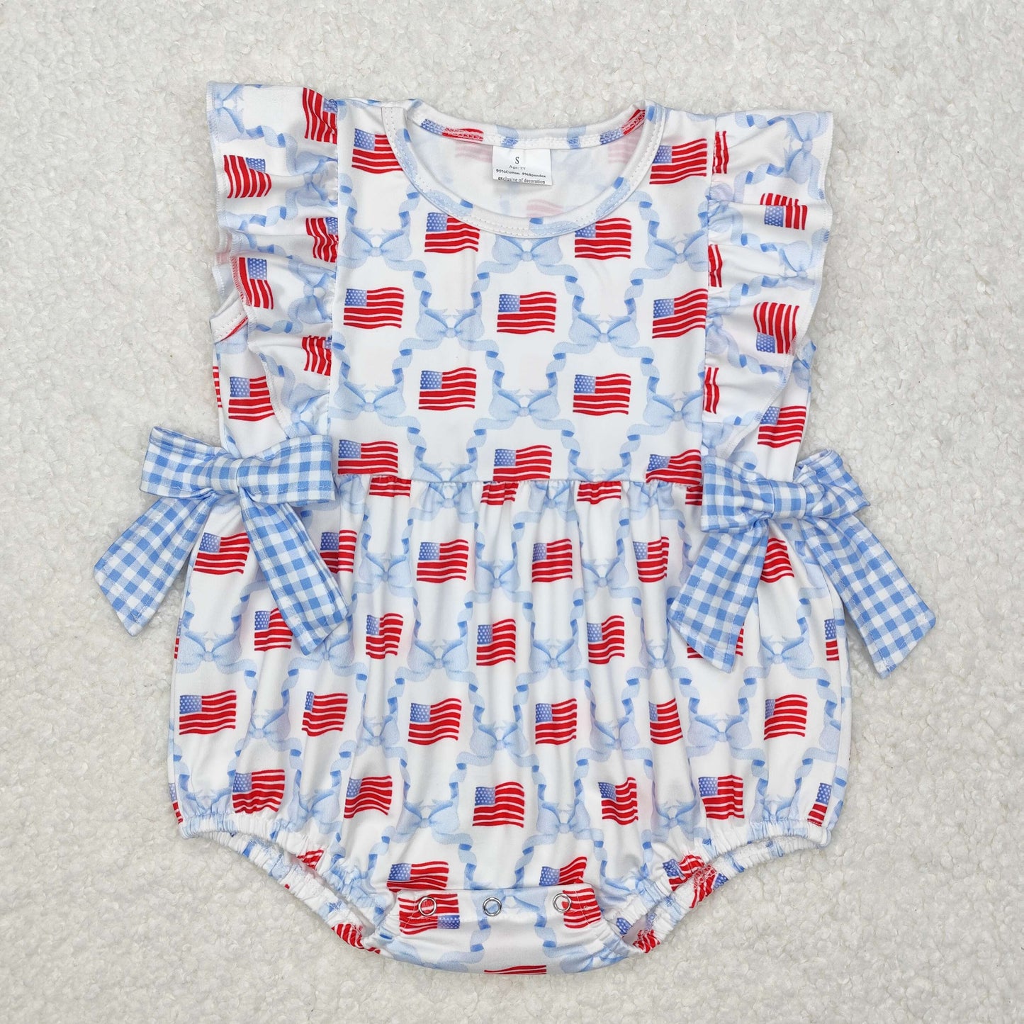 SR2353 Flag Bows Baby Girls 4th of July  Romper