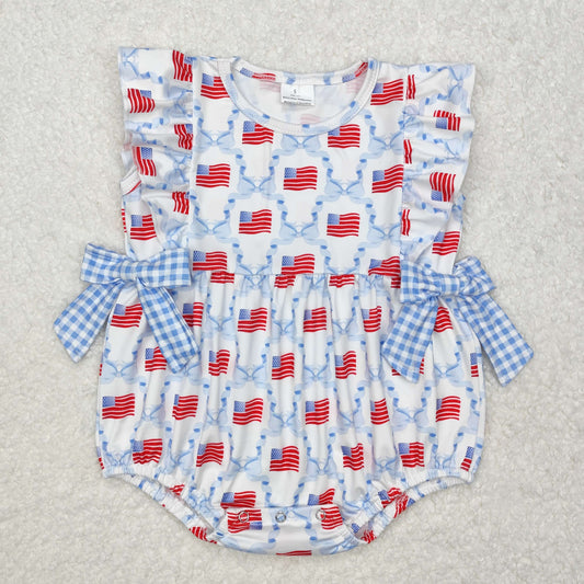 SR2353 Flag Bows Baby Girls 4th of July  Romper