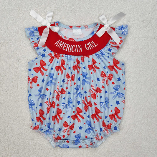 Baby Girls American Girl Embroidery Bows Dress & Romper Sisters 4th of July Wear