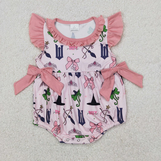 Baby Infant Girls Pink Princess Bow Ruffle Rompers