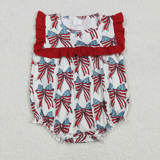 SR2664 Stars Bows Baby Girls 4th of July Ruffle Romper