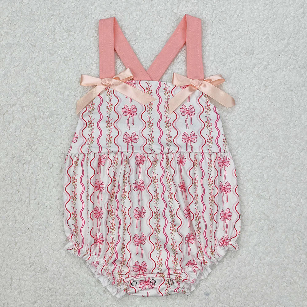 Sibling Baby Girls Pink Flowers Bows Rompers Dresses Outfits