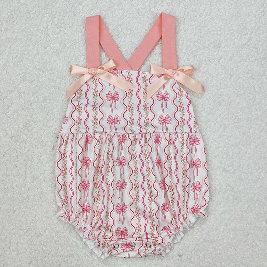 Sibling Baby Girls Pink Flowers Bows Rompers Dresses Outfits