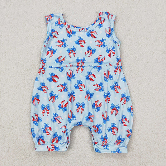 SR2729 Stars Bows Baby Girls 4th of July Sleeveless Romper