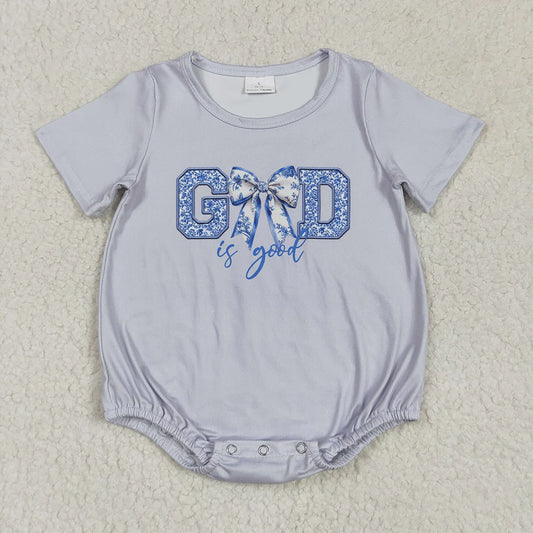 Baby Infant Girls Grey God Is Good Bow Rompers