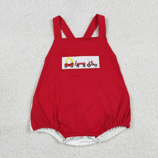 SR2849 Baby Bicycle Embroidery Baby Boys Strap Bubble Romper