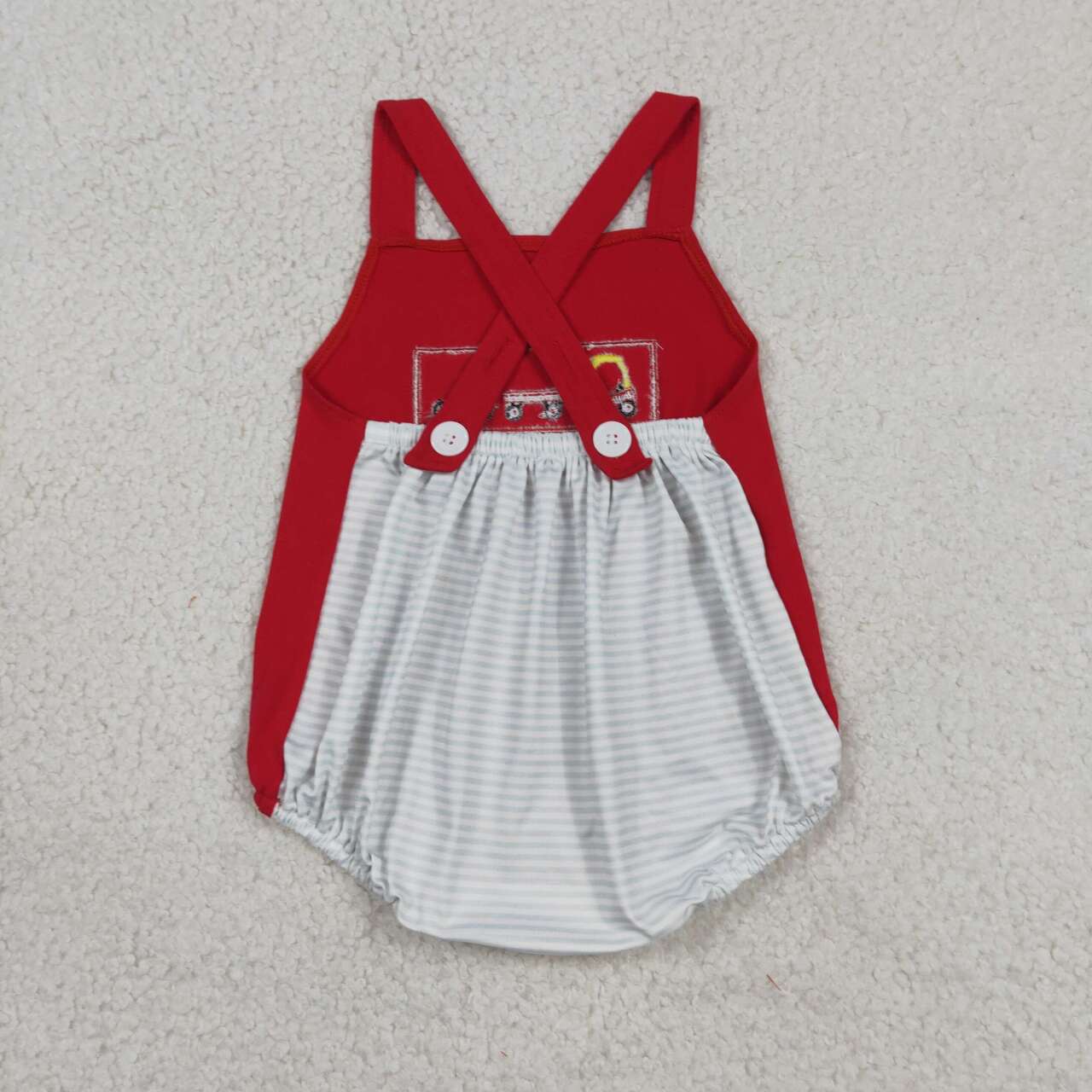 SR2849 Baby Bicycle Embroidery Baby Boys Strap Bubble Romper