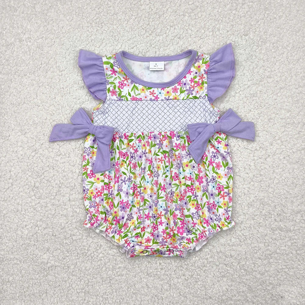 Sibling Embroidery Baby Infant Girls Flutter Sleeves Bows Ruffle Rompers