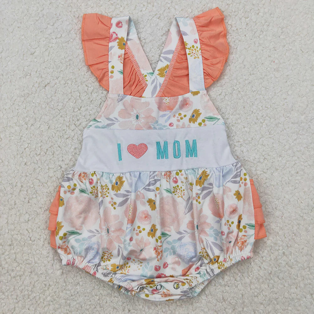 Sibling Embroidery Baby Girls Boys I LOVE MOM Rompers Summer Outfits
