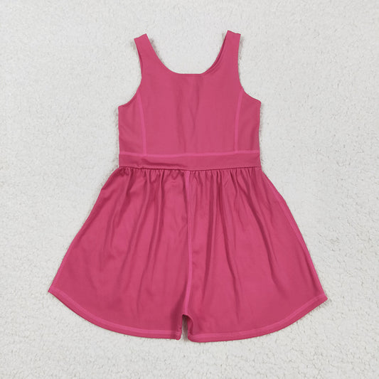 SR3022 Hot Pink Sleeveless Baby Girls Yoga Jumpsuits