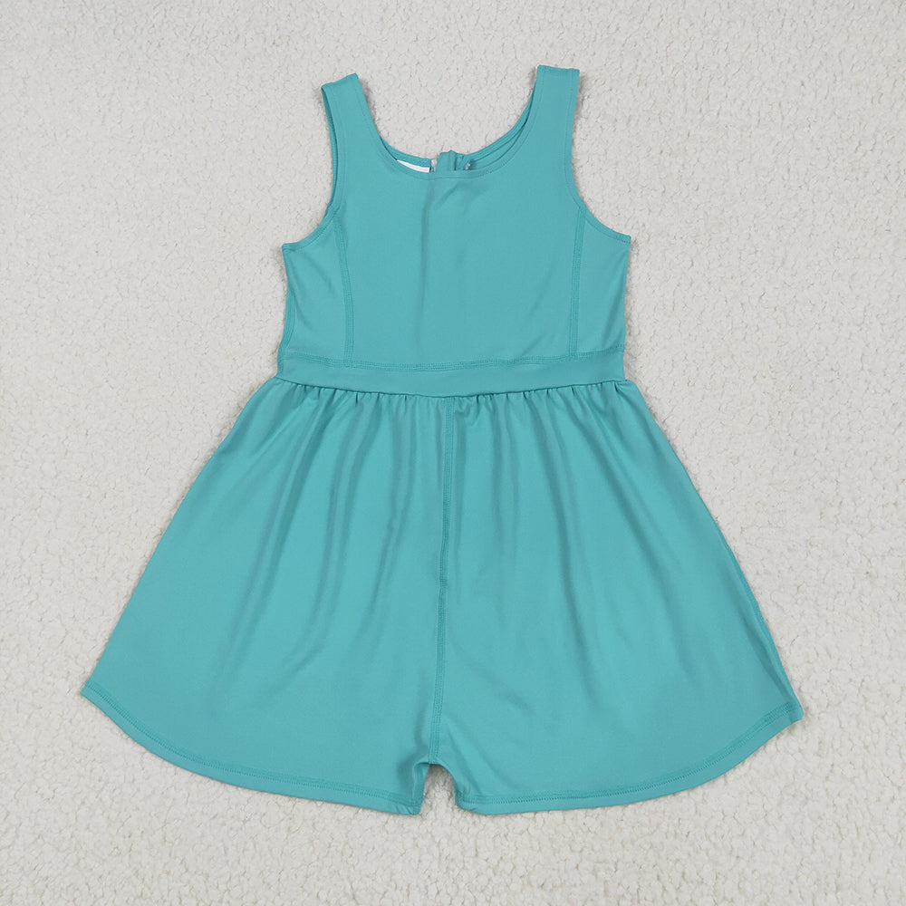 SR3023 Aqua Sleeveless Baby Girls Yoga Jumpsuits