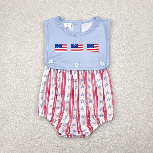 SR3049 Flag Stars Baby Boys 4th of July Button 2 Pieces Sleeveless Romper
