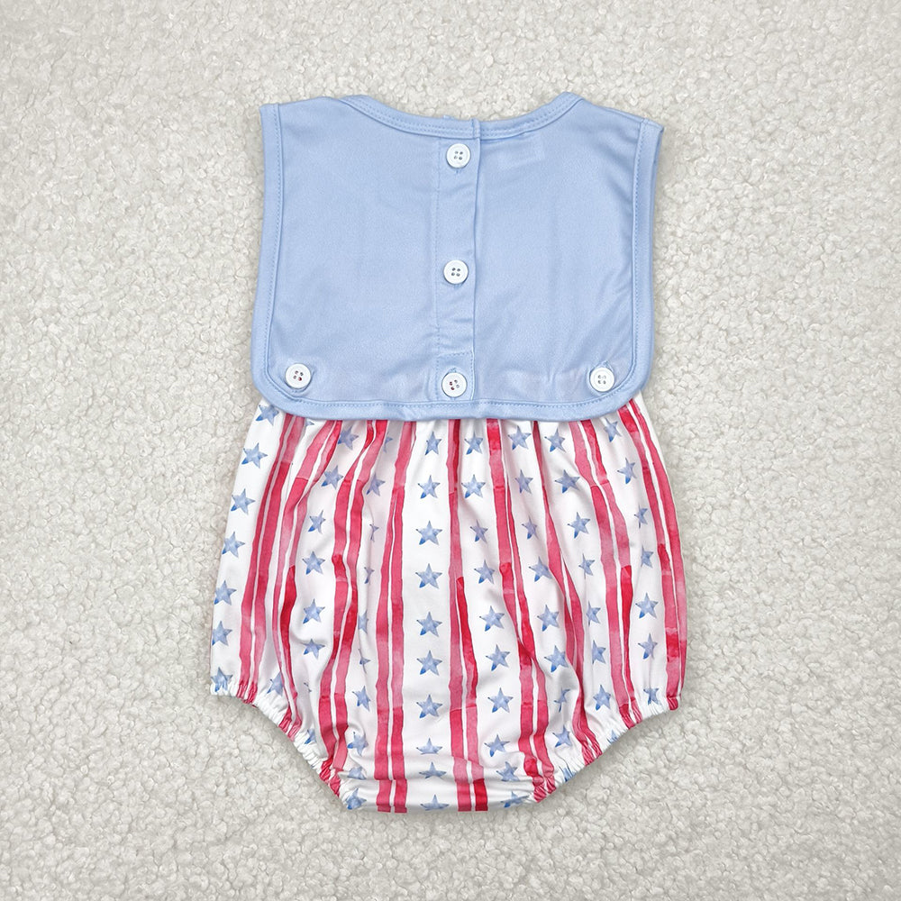 SR3049 Flag Stars Baby Boys 4th of July Button 2 Pieces Sleeveless Romper