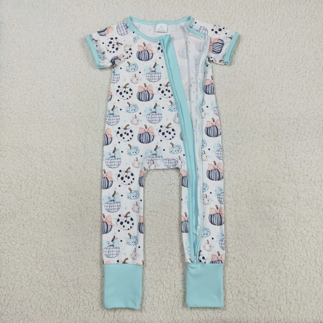Sibling Baby  Colorful Flowers Pumpkins Fall Two Way Zip Convertible Rompers
