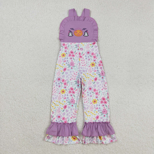 SR3177 Pumpkin Ghost Embroidery Flowers Baby Girls Halloween Strap Jumpsuits