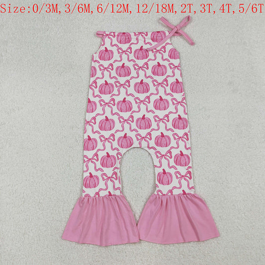 SR3200 Pumpkin Bows Pink Print Baby Girls Fall Halter Jumpsuits