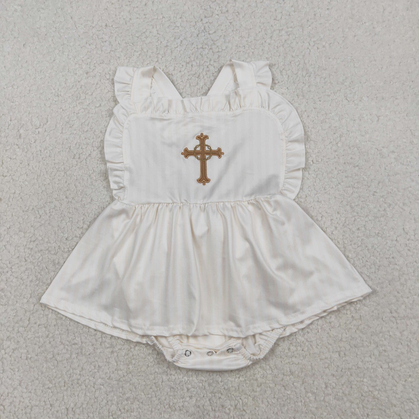 Sibling Baby Girls Embroidery Cross Easter Knee Length Dresses Rompers