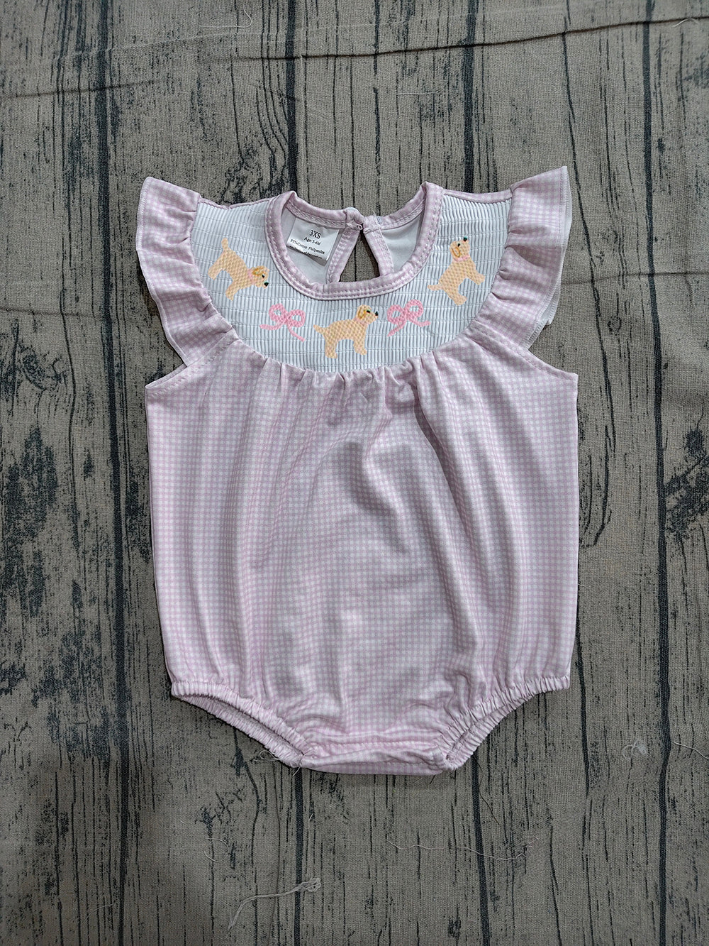 SR3316 Preorder Puppy Bows Pink Plaid Print Baby Girls Summer Romper