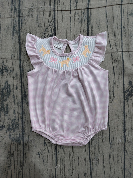 SR3316 Preorder Puppy Bows Pink Plaid Print Baby Girls Summer Romper