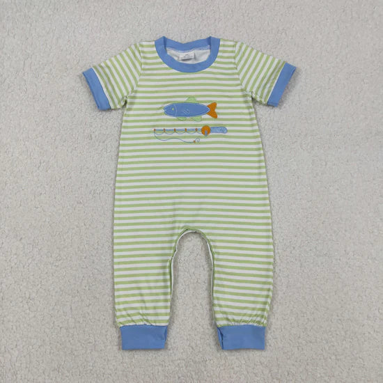 Sibling Baby Boys Short Sleeve Embroidery Pant Hunting Team Rompers