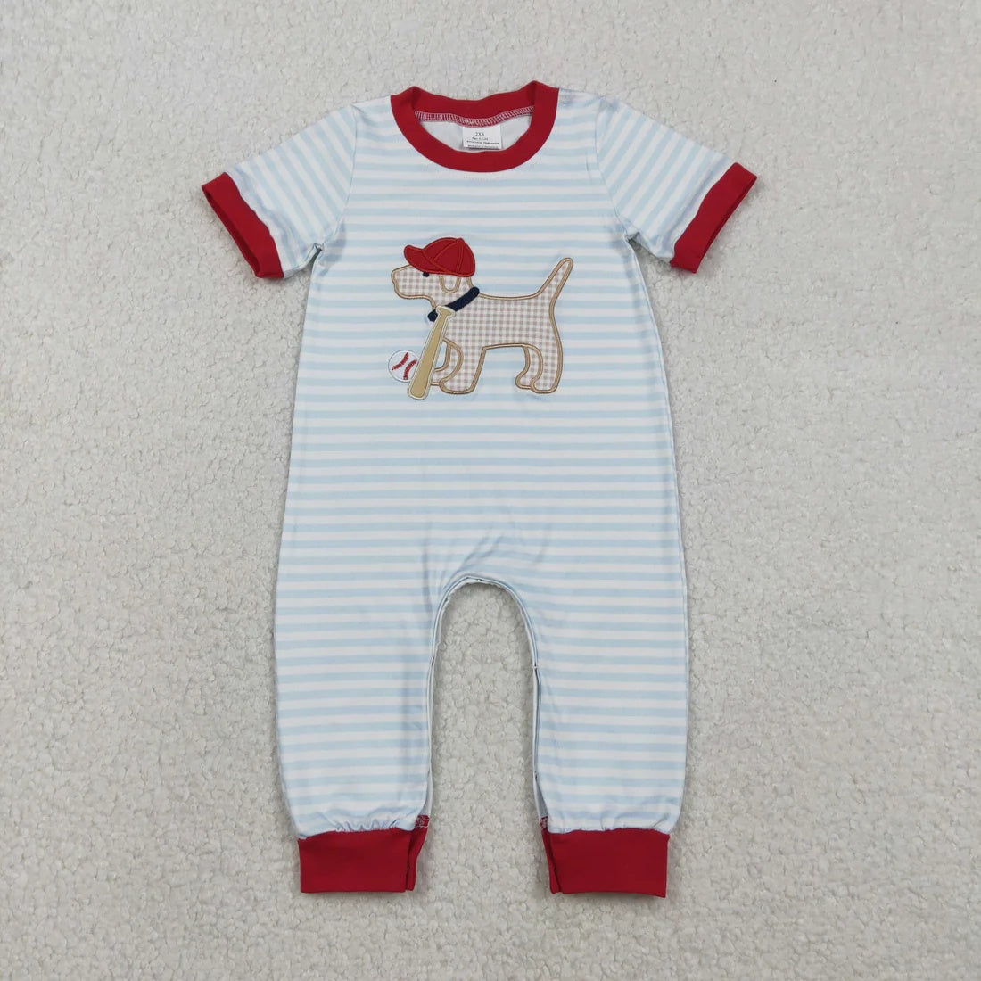 USA Shop Embroidery Dog Baseballs Baby Boys Stripe Team Romper
