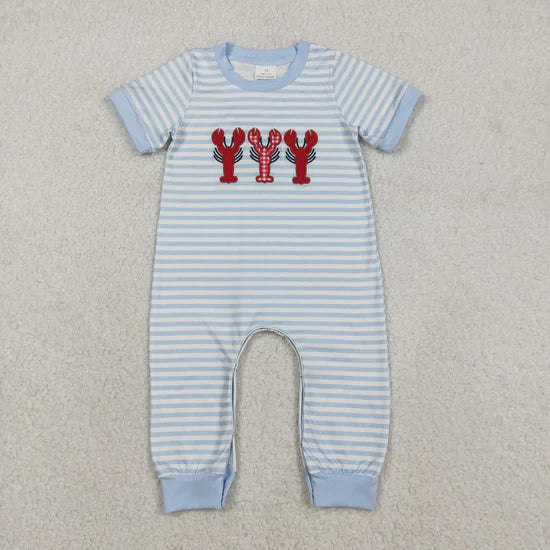 Sibling Baby Boys Short Sleeve Embroidery Pant Hunting Team Rompers
