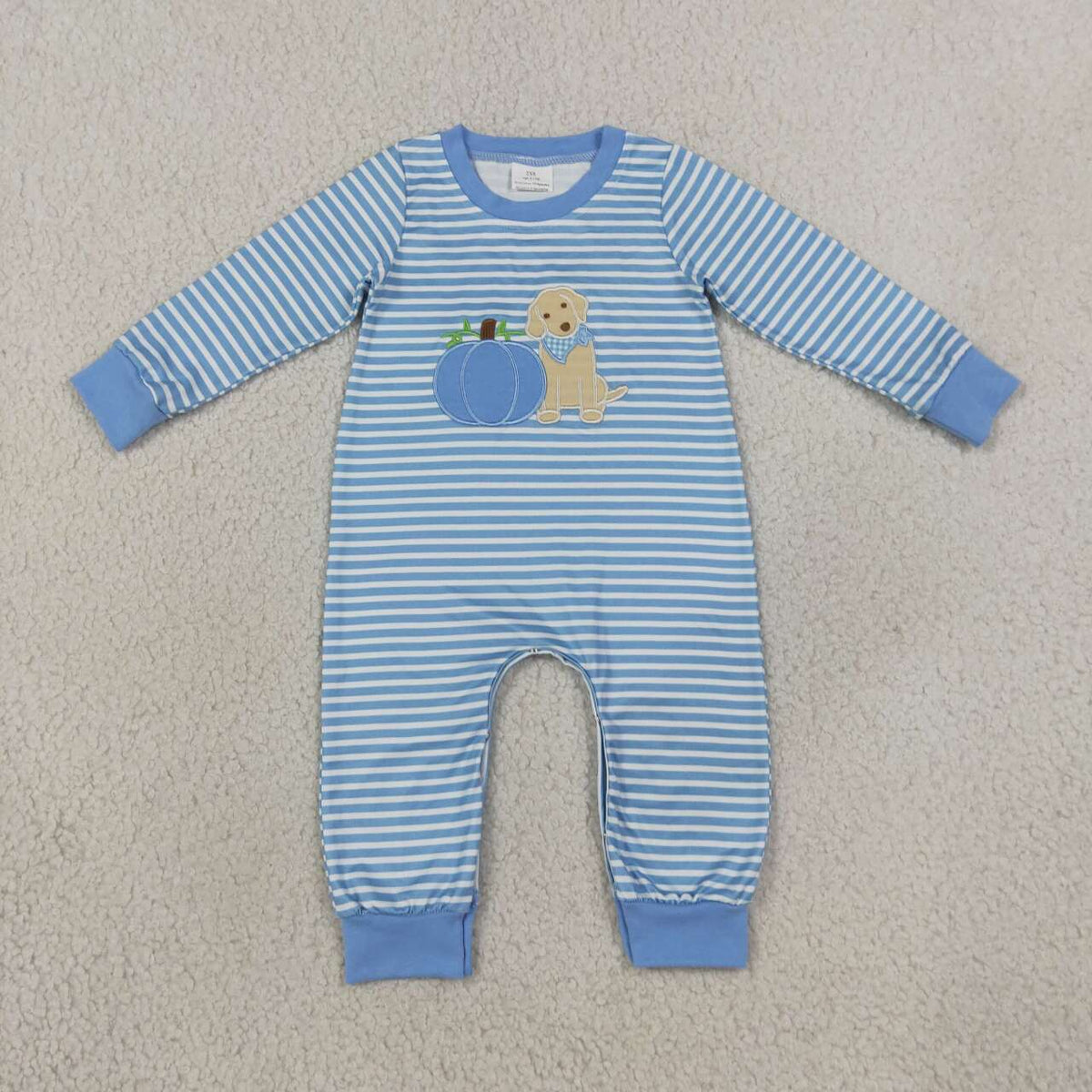 Sibling Baby Girls Boys  Embroidery Pumpkin Puppy Striped Outfit and Romper