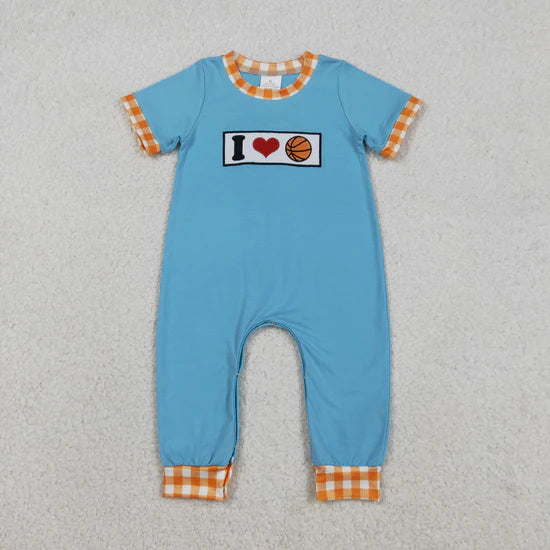 Sibling Baby Boys Short Sleeve Embroidery Pant Hunting Team Rompers