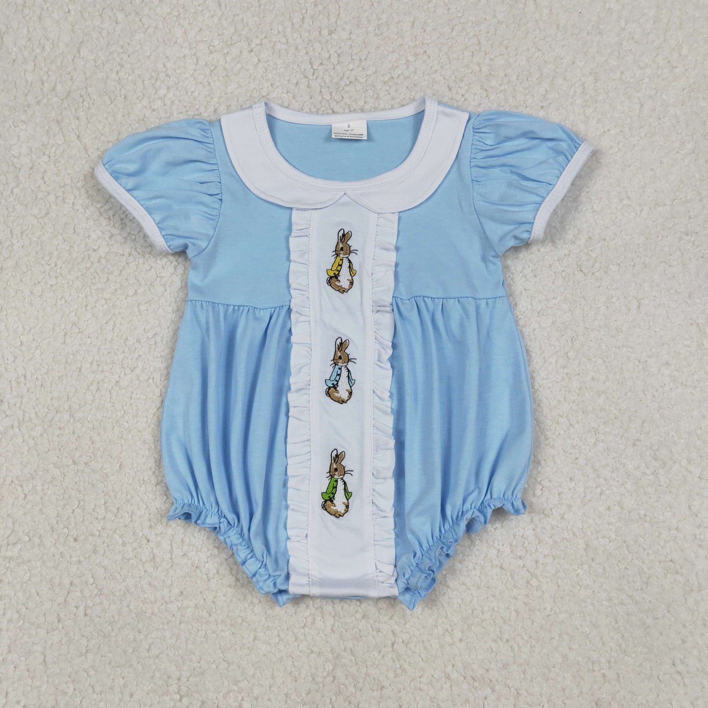 Bunny Embroidery Blue Cotton Kids Easter Doll Collar Styles Sibling Matching Wear