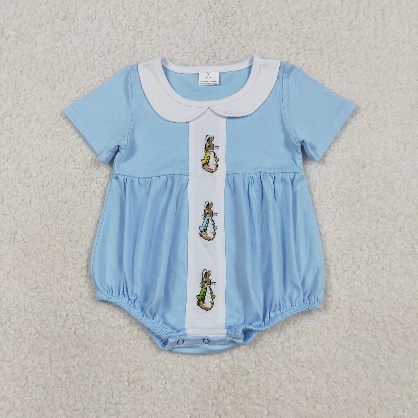 Bunny Embroidery Blue Cotton Kids Easter Doll Collar Styles Sibling Matching Wear