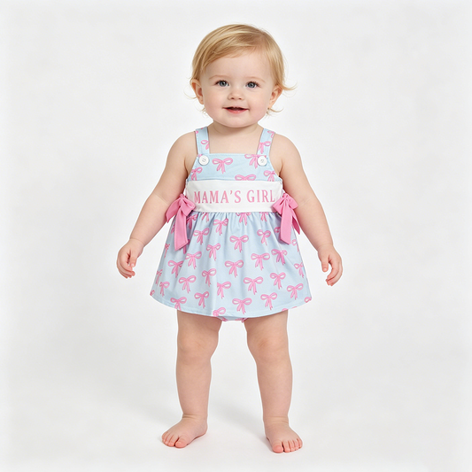 SR3426 MAMAS GIRL Bows Skirted Baby Girls Summer Romper
