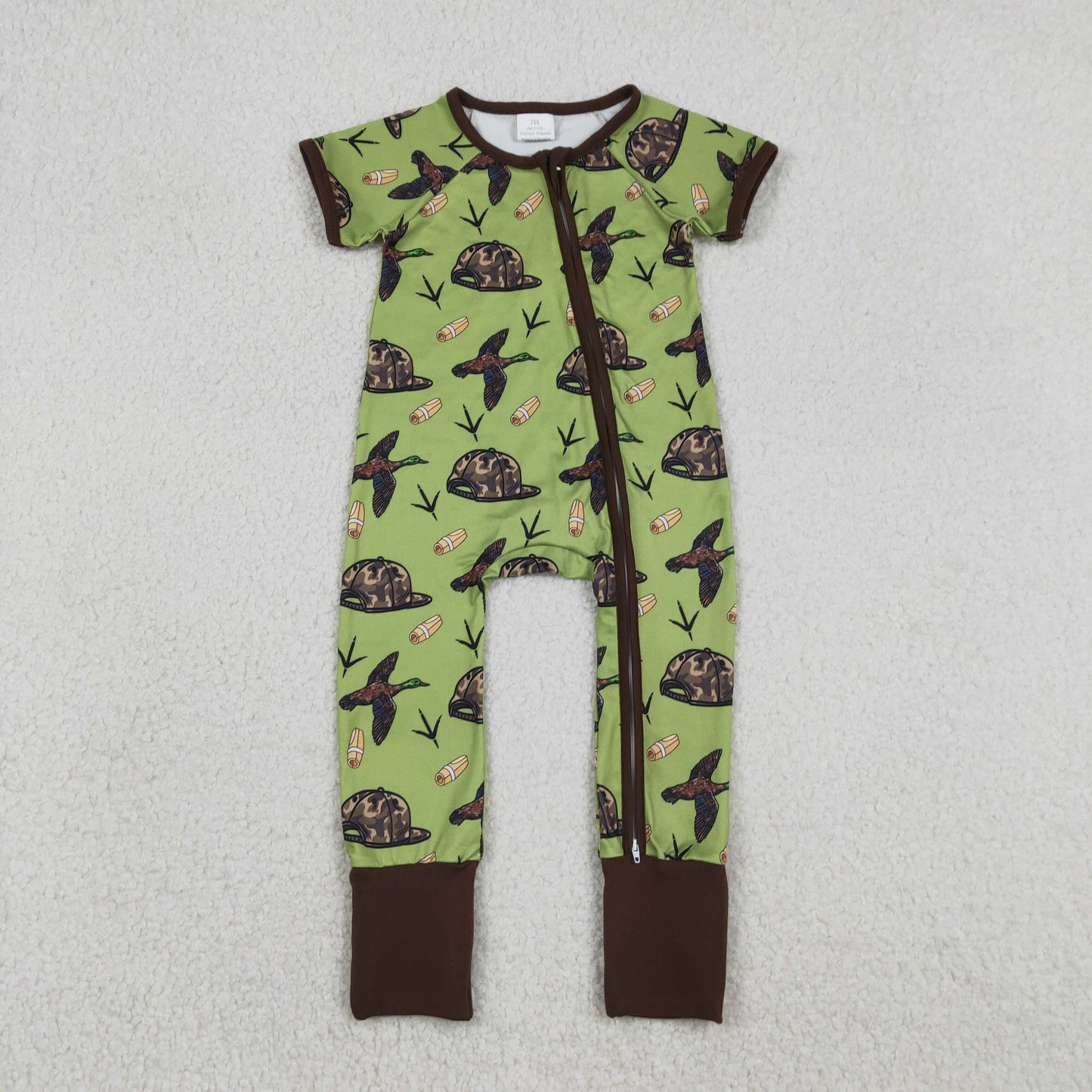 Sibling Baby Kids Camo Hats Ducks Southern Hunting Two Way Zipper Convertible Rompers