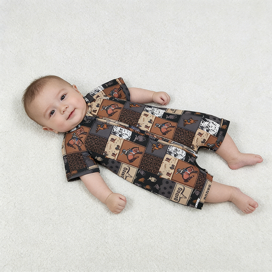 SR3545 RODEO Cows Aztec Print Baby Boys Summer Zipper Sleeper Romper
