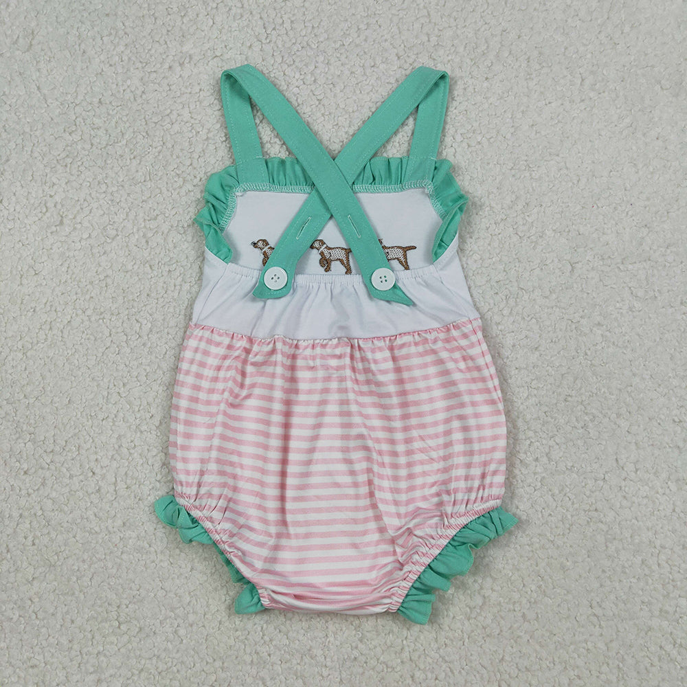 Puppy Embroidery Stripes Print Kids Summer Clothes Sibling Matching Styles