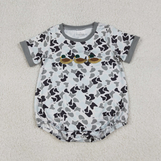 Sibling Baby Boys Short Sleeve Embroidery Southern Camo Ducks Hunting Rompers