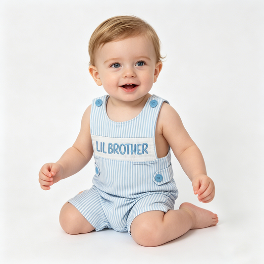 Baby & Sister & Brother Embroidery Romper Dress Sibling Summer Smocked Matching Wear