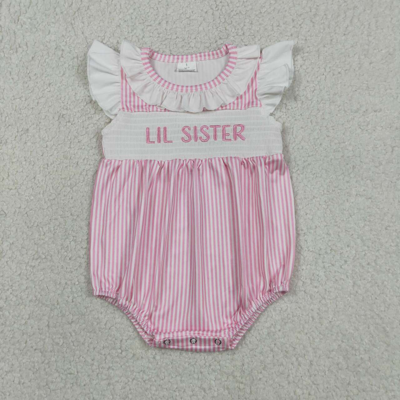 BIG & LIL SISTER Embroidery Baby Girls Pink Stripe Smocked Dress & Romper Sisters Wear