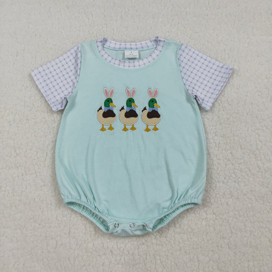 Duck Embroidery Plaid Print Boys Easter Clothes Sibling Matching Wear