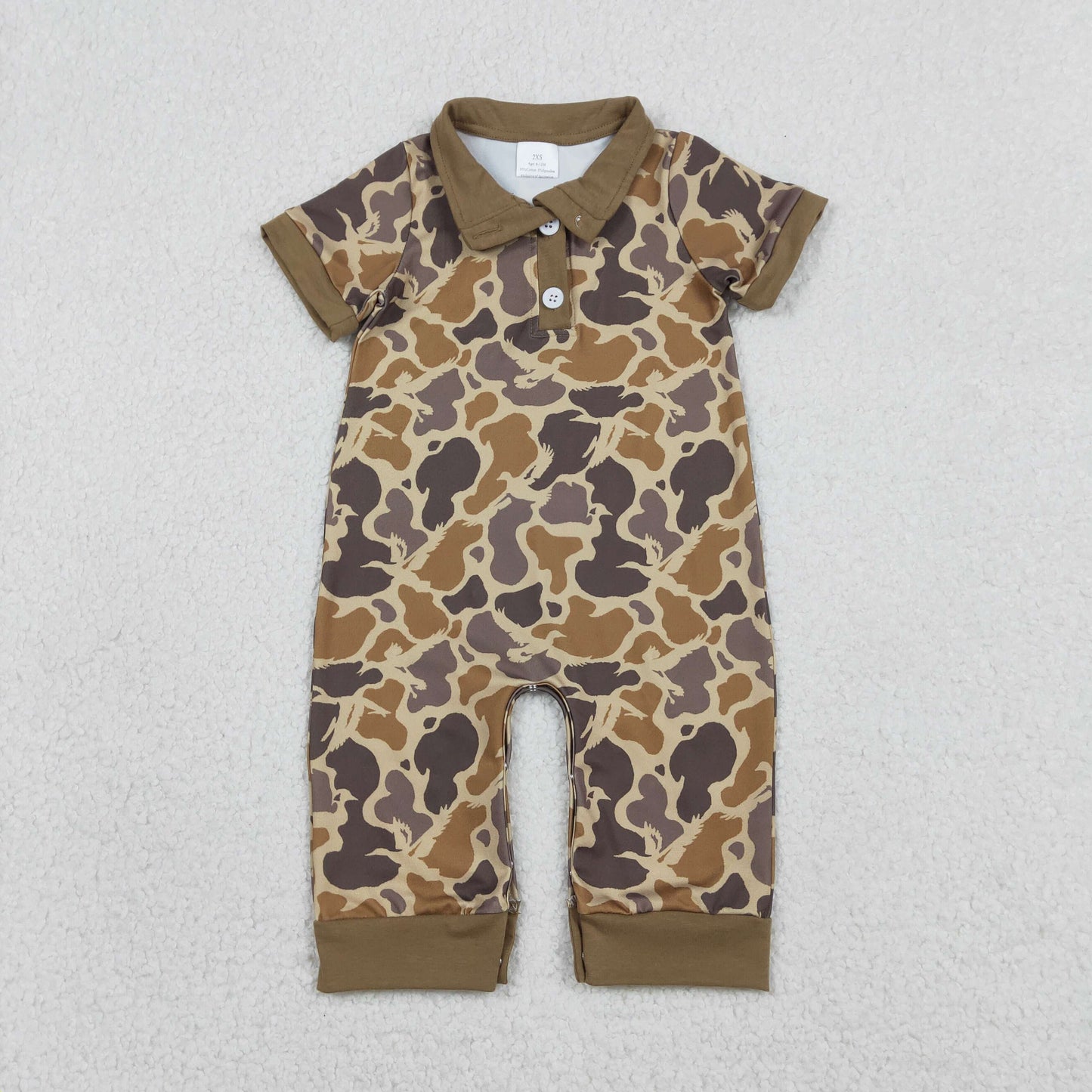 Sibling Baby Boys Short Sleeve Southern Hunting Duck Dogs Deer Camo Button Rompers
