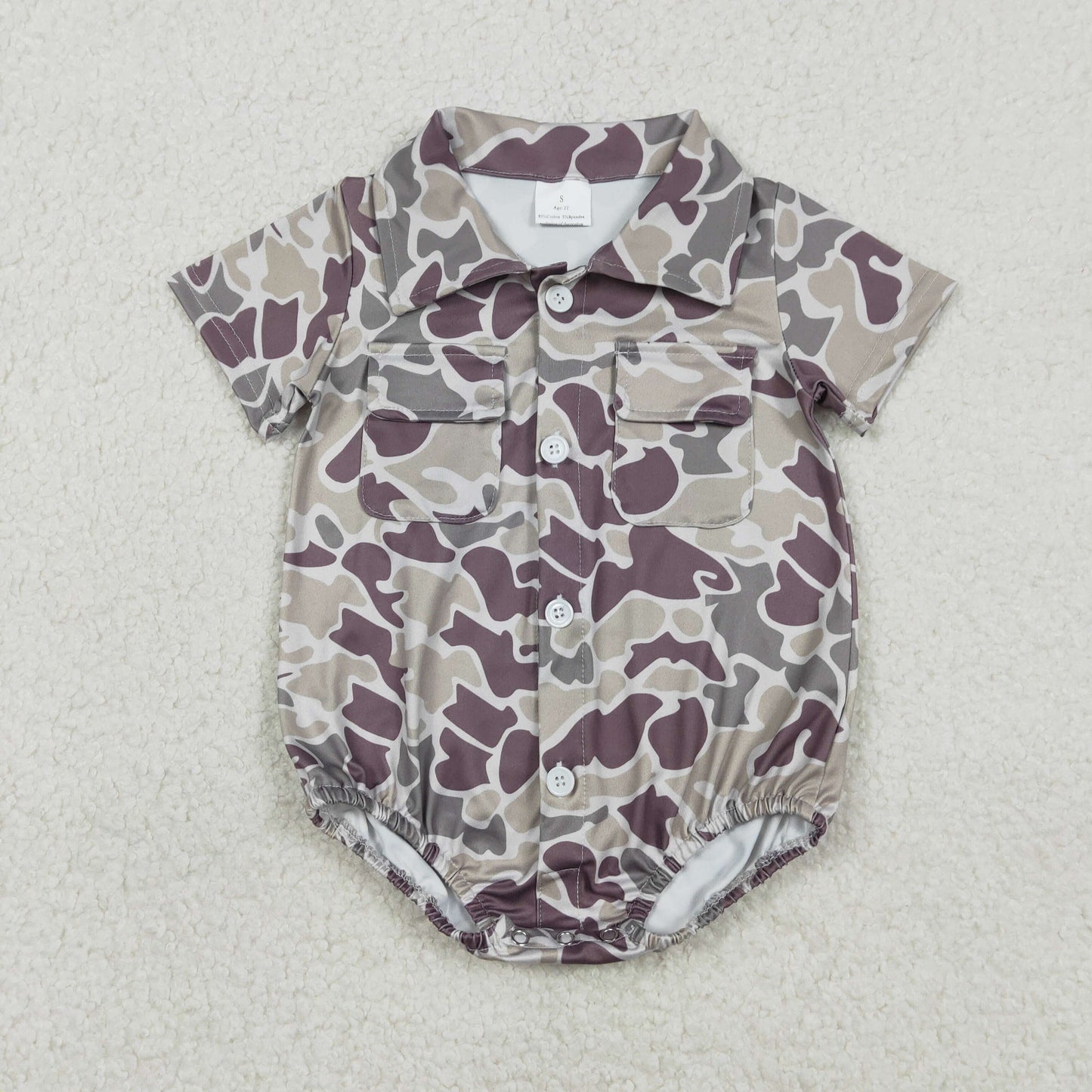 Sibling Baby Boys Southern Camo Button Pockets Hunting Rompers