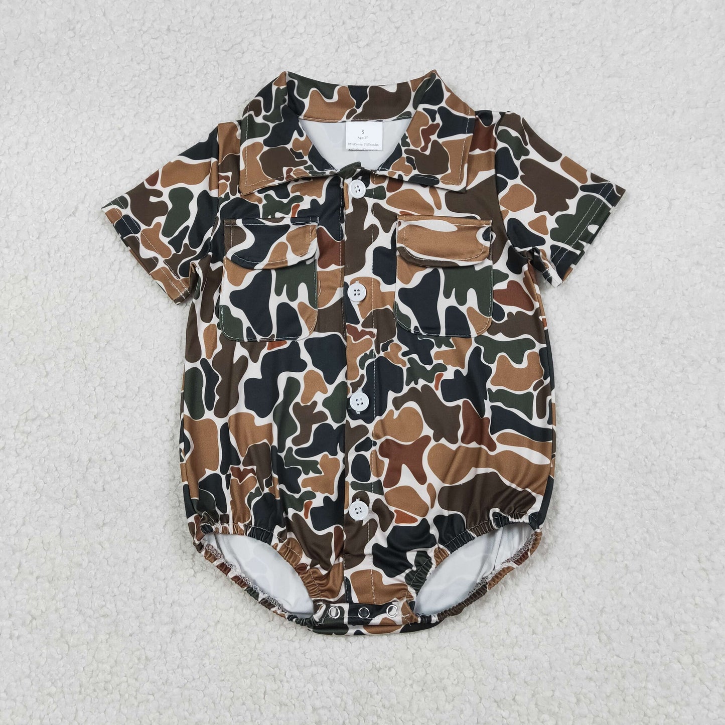 Sibling Baby Boys Southern Camo Button Pockets Hunting Rompers