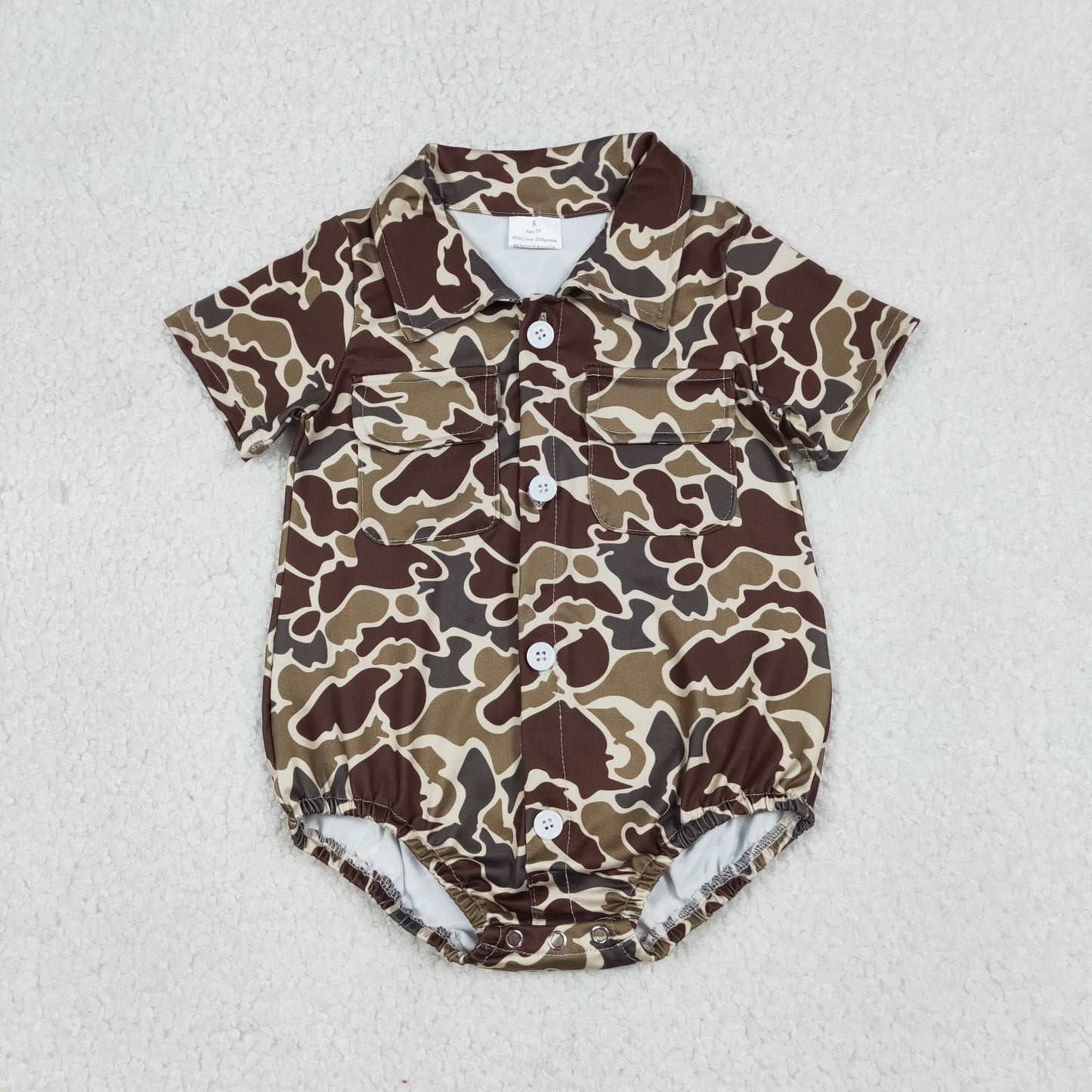 Sibling Baby Boys Southern Camo Button Pockets Hunting Rompers