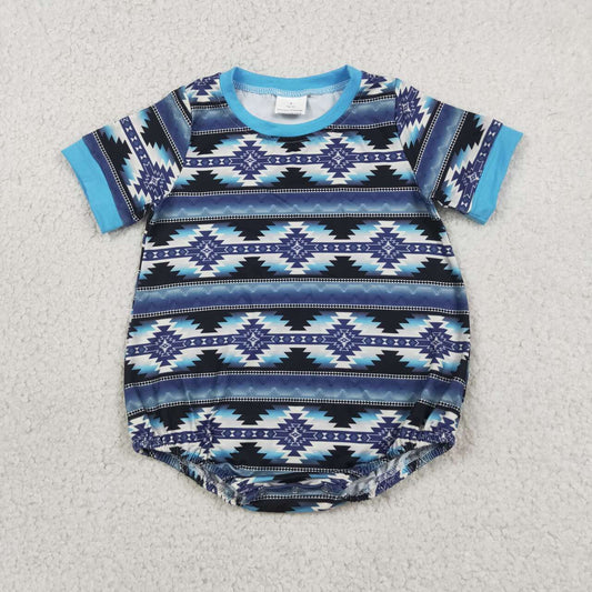 SR3709  Aztec Blue Baby Boys Summer Western Romper