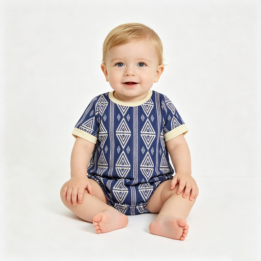 SR3713  Aztec Navy Baby Boys Summer Western Romper