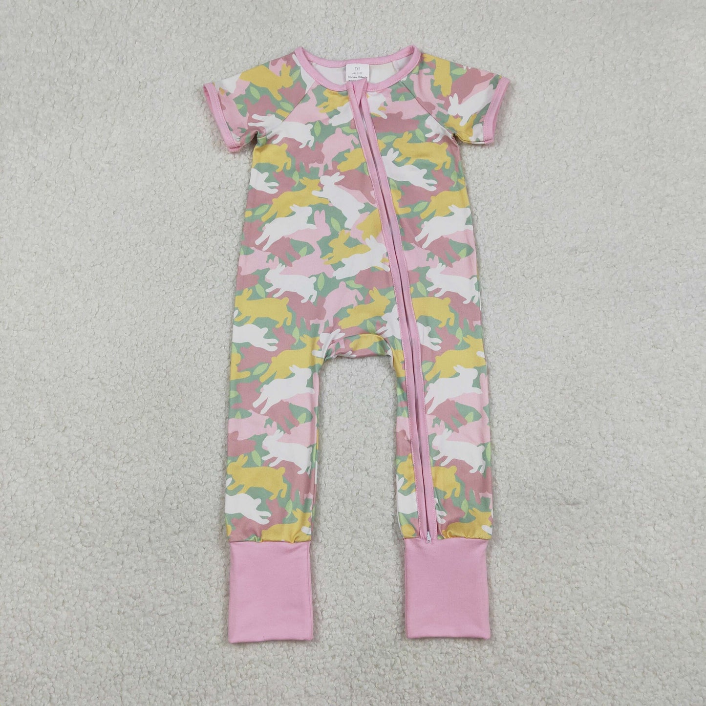 Sibling Mama and Girls Camo Rabbits Button Pocket Short Easter Pajamas Set Dress Zipper Rompers