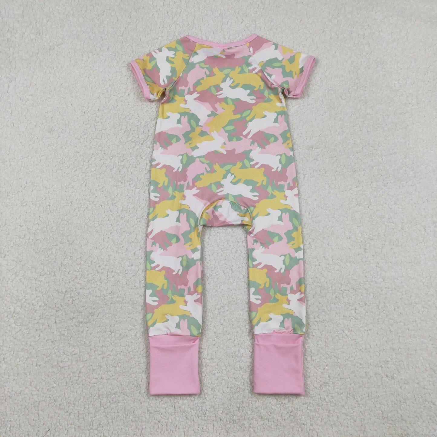Sibling Mama and Girls Camo Rabbits Button Pocket Short Easter Pajamas Set Dress Zipper Rompers